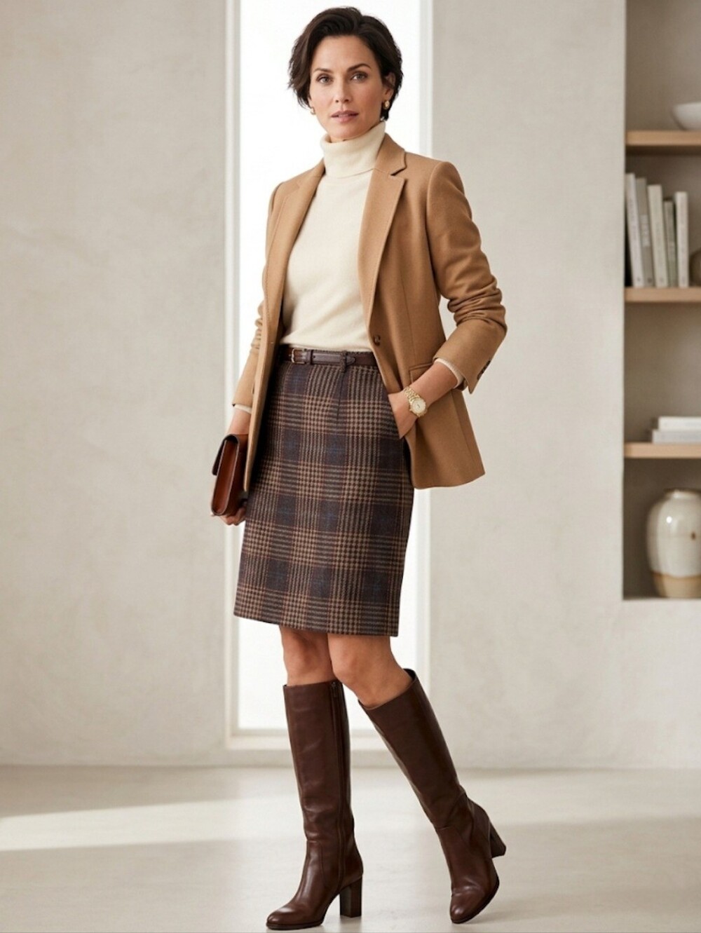 Talbots Petite Brown Multicolored Plaid Wool Blend Professor Skirt Size 6P